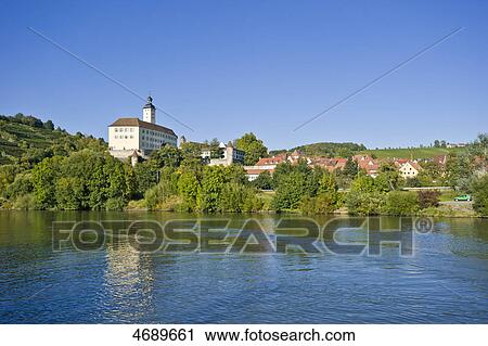Stock Image - Horneck Castle with Neckar, Gundelsheim, Baden-Wuerttemberg, Germany . Fotosearch