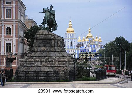Horse rider statue in city with cathedral in the background, St Michaela, Rider monument, Kiev, Ukraine View Large Photo Image Stock Image - Horse rider statue in city with cathedral in the background, St Michaela, Rider monument, Kiev, Ukraine . Fotosearch