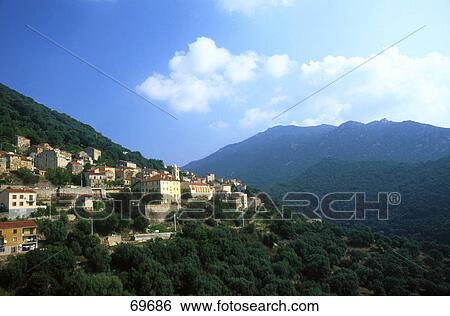 Houses on mountain, Olmetta, Corsica, France View Large Photo Image Stock Photograph - Houses on mountain, Olmetta, Corsica, France . Fotosearch