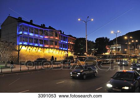 Illuminated balconies at an old builing, Tbilisi, Georgia View Large Photo Image Stock Image - Illuminated balconies at an old builing, Tbilisi, Georgia . Fotosearch