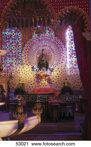 Stock Image - Interior view of Moorish pavilion, Linderhof Palace, Oberammergau, Bavaria, Germany . Fotosearch