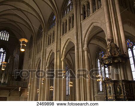Stock Photo - Interiors of cathedral, Skara, Vastra Gotaland County, Sweden . Fotosearch