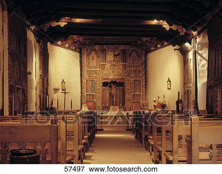 Stock Photo - Interiors of church, Santa Fe Church, Santa Fe, New Mexico, USA . Fotosearch