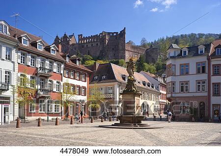 Stock Photo - Kornmarkt and Castle, Heidelberg, Baden-Wuerttemberg, Germany, Europe . Fotosearch
