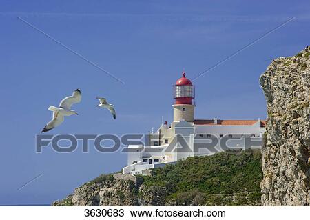 Stock Image - Lighthouse at the Cabo de Sao Vicente, Algarve, Portugal . Fotosearch