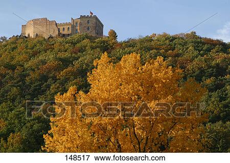 Low angle view of castle on hill, Hambacher Schloss, Germany View Large Photo Image Stock Photo - Low angle view of castle on hill, Hambacher Schloss, Germany . Fotosearch