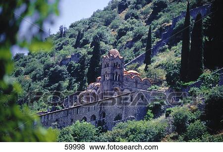 Low angle view of church, Mystras, Peloponnese, Greece, France, Europe View Large Photo Image Stock Photo - Low angle view of church, Mystras, Peloponnese, Greece, France, Europe . Fotosearch