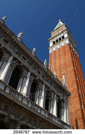 Low angle view of church, St. Marks Campanile, St. Marks Church, St. Marks Square, Venice, Italy View Large Photo Image Stock Photo - Low angle view of church, St. Marks Campanile, St. Marks Church, St. Marks Square, Venice, Italy . Fotosearch