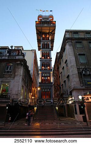 Stock Image - Low angle view of elevator, Santa Justa Elevator, Baixa, Lisbon, Portugal . Fotosearch