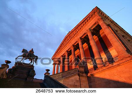 Stock Image - Low angle view of rider monument in front of gallery, Old National Gallery Berlin, Berlin, Germany . Fotosearch