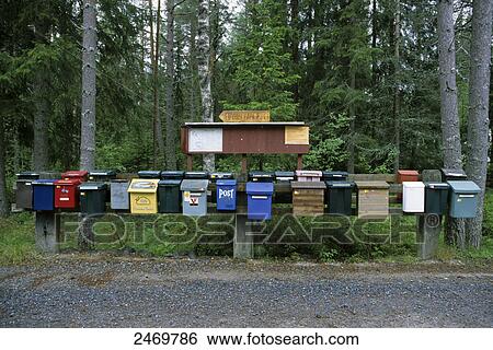 Mailboxes in forest, Norway View Large Photo Image Stock Photograph - Mailboxes in forest, Norway . Fotosearch