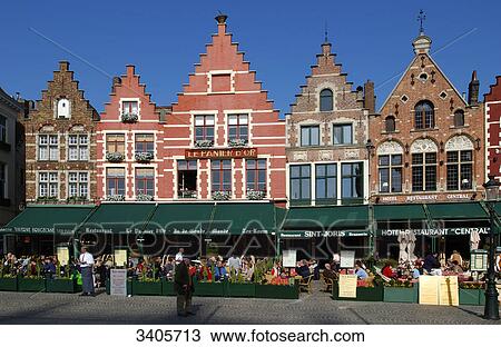 Market place and street cafes, Bruges, Flanders, Belgium View Large Photo Image Stock Image - Market place and street cafes, Bruges, Flanders, Belgium . Fotosearch