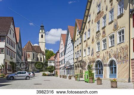 Stock Photograph - Market square with town hall and collegiate church, Horb am Neckar, Baden-Wuerttemberg, Germany, Europe . Fotosearch