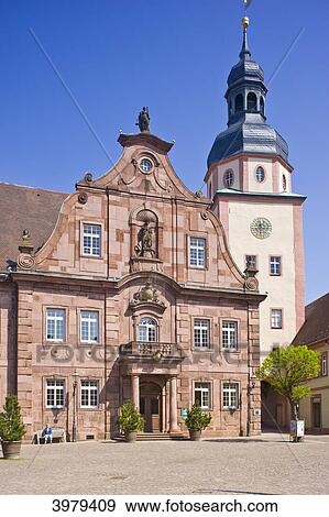Market square with town hall and town hall tower, Ettlingen, Baden-Wuerttemberg, Germany, Europe View Large Photo Image Stock Photo - Market square with town hall and town hall tower, Ettlingen, Baden-Wuerttemberg, Germany, Europe . Fotosearch