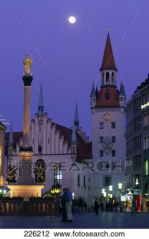 Monument lit up at city square, Mary Column, Marienplatz, Munich, Germany View Large Photo Image Stock Image - Monument lit up at city square, Mary Column, Marienplatz, Munich, Germany . Fotosearch