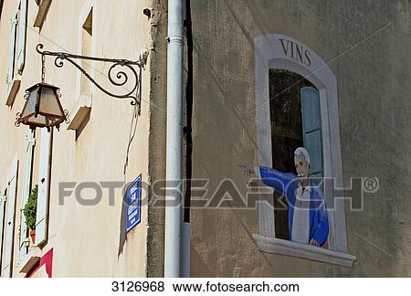 Mural painting on a facade, Vaucluse, France, low angle view View Large Photo Image Stock Photo - Mural painting on a facade, Vaucluse, France, low angle view . Fotosearch