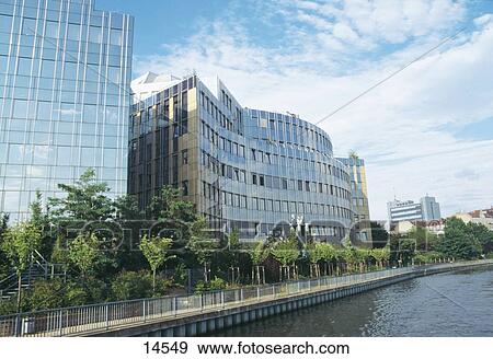 Office buildings at waterfront, Spree River, Berlin, Germany View Large Photo Image Stock Photo - Office buildings at waterfront, Spree River, Berlin, Germany . Fotosearch