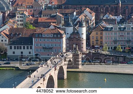 Stock Image - Old Bridge and Bridge Gate, Heidelberg, Baden-Wuerttemberg, Germany, Europe . Fotosearch