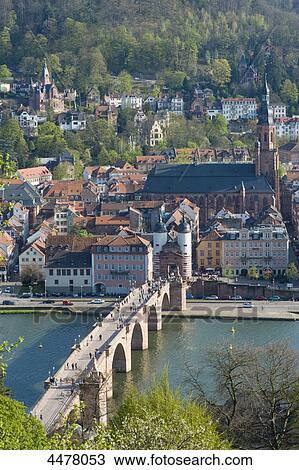 Stock Image - Old Bridge, Bridge Gate and Heiliggeist Church, Heidelberg, Baden-Wuerttemberg, Germany, Europe . Fotosearch