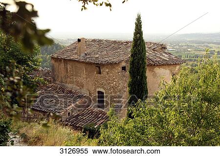 Stock Photography - Old stonehouse, Oppede le Vieux, Vaucluse, France, high angle view . Fotosearch