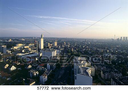 Panoramic view of city, Henninger Tower, Frankfurt, Hessen, Germany View Large Photo Image Stock Image - Panoramic view of city, Henninger Tower, Frankfurt, Hessen, Germany . Fotosearch