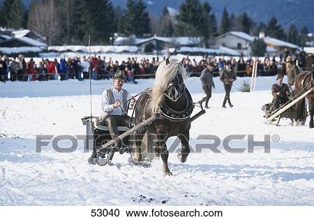 Stock Image - People at horse race festival, Rottach-Egern, Bavaria, Germany . Fotosearch