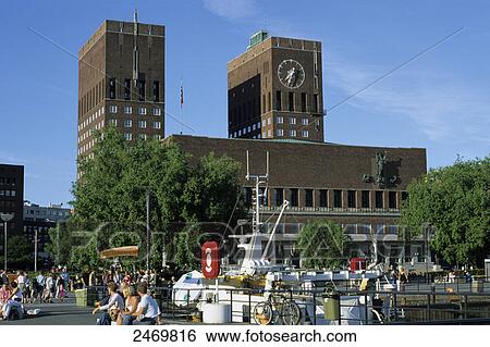 People in front of town hall, Oslo, Norway View Large Photo Image Stock Photograph - People in front of town hall, Oslo, Norway . Fotosearch