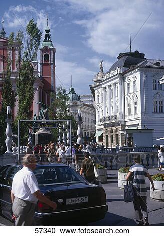Stock Image - People in old town, Ljubljana, Slovenia . Fotosearch