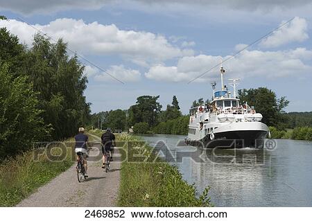 Stock Image - People on ferry in canal, Gota Canal, Sweden . Fotosearch