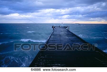 Stock Photograph - Pier over ocean, Shark Bay Marine Park, Australia . Fotosearch