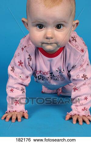 Portrait of baby girl crawling View Large Photo Image Stock Photograph - Portrait of baby girl crawling . Fotosearch