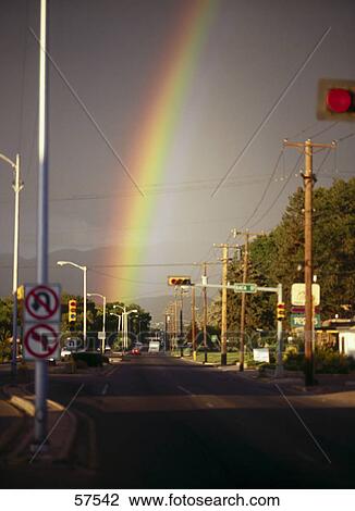 Rainbow formation in sky over city, Santa Fe, New Mexico, USA View Large Photo Image Stock Image - Rainbow formation in sky over city, Santa Fe, New Mexico, USA . Fotosearch