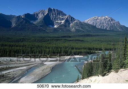 River flowing through landscape with mountain range in background, Icefields Parkway, Alberta, Canada View Large Photo Image Stock Image - River flowing through landscape with mountain range in background, Icefields Parkway, Alberta, Canada . Fotosearch