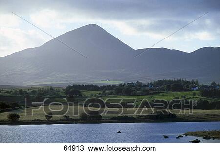 Stock Image - River near mountain, Croagh Patrick, County Mayo, Republic Of Ireland . Fotosearch