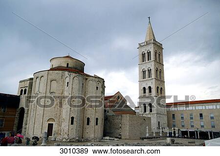 Stock Photo - Roman stonewalls in front of Sveti Donat Church, Zadar, Croatia, wide-angle view . Fotosearch