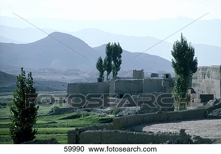 Stock Image - Ruined walls of village, Morocco, Africa . Fotosearch