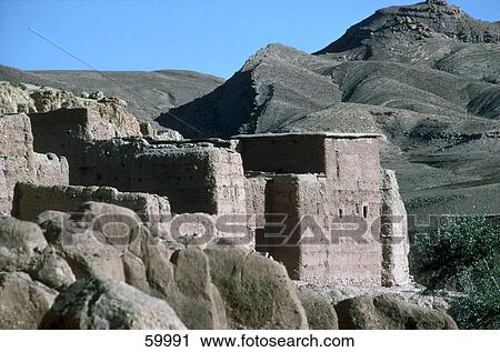 Stock Image - Ruined walls of village, Morocco, Africa . Fotosearch