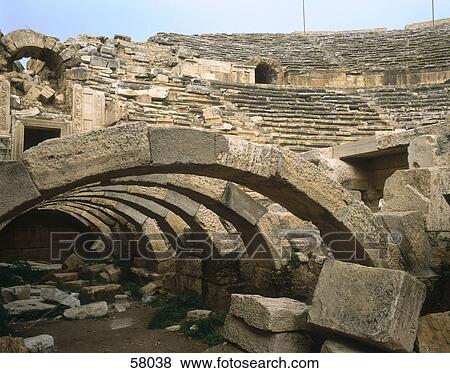 Stock Photo - Ruins of theatre, Pamukkale, Turkey . Fotosearch