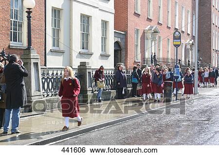 School children walking on roadside, Dublin, Republic of Ireland View Large Photo Image Stock Photograph - School children walking on roadside, Dublin, Republic of Ireland . Fotosearch