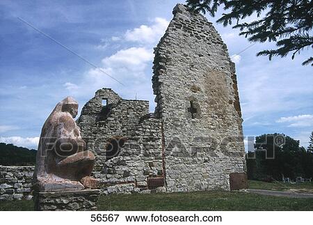 Sculpture near old ruins of a church, Hungary  View Large Photo Image Stock Photo - Sculpture near old ruins of a church, Hungary . Fotosearch