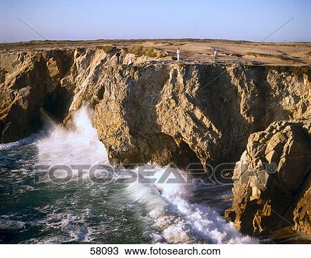 Sea waves breaking on cliffs, Cote Sauvage, Presqu'ile De Quiberon, France View Large Photo Image Stock Image - Sea waves breaking on cliffs, Cote Sauvage, Presqu'ile De Quiberon, France . Fotosearch
