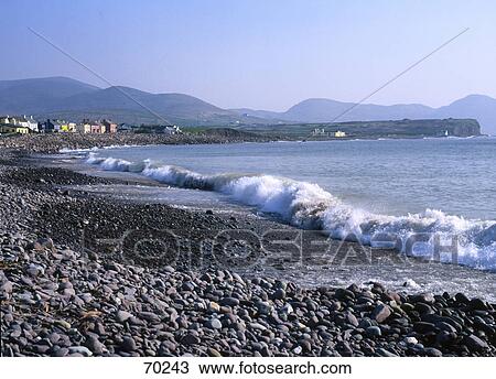 Stock Image - Sea waves on the coast, Ballinskelligs, Ring Of Kerry, County Kerry, Republic Of Ireland . Fotosearch