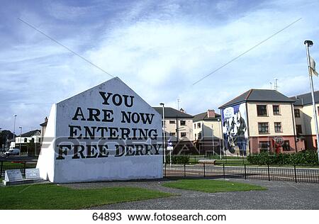 Stock Image - Signboard of free Derry, Bogside, Londonderry, Republic Of Ireland . Fotosearch