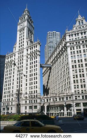 Stock Photo - Skyscraper in city, Wrigley Building, Chicago, Illinois, USA . Fotosearch