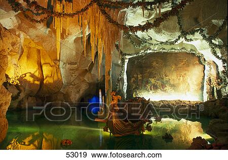 Stock Photo - Statue and mural in artificial cave in palace, Venus Grotto, Linderhof Palace, Oberammergau, Bavaria, Germany . Fotosearch
