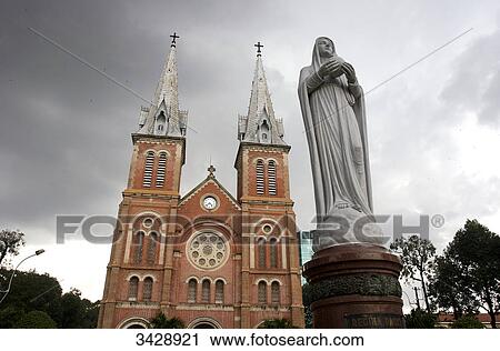 Statue in front of Notre Dame cathedral, Ho Chi Minh City, Vietnam, low angle view View Large Photo Image Stock Image - Statue in front of Notre Dame cathedral, Ho Chi Minh City, Vietnam, low angle view . Fotosearch