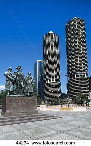 Statues of Robert Morris, George Washington and Haym Salomon, Marina Towers, Wacker Drive, Marina City, Chicago, Illinois, USA View Large Photo Image Picture - Statues of Robert Morris, George Washington and Haym Salomon, Marina Towers, Wacker Drive, Marina City, Chicago, Illinois, USA . Fotosearch