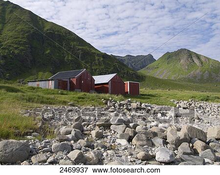 Stones in front of fishing huts on coast, Eggum, Vestvagoy Municipality, Lofoten, Nordland County, Norway View Large Photo Image Stock Photo - Stones in front of fishing huts on coast, Eggum, Vestvagoy Municipality, Lofoten, Nordland County, Norway . Fotosearch