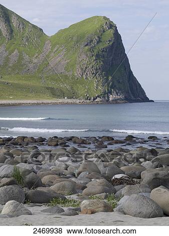 Stock Photo - Stones on coast, Eggum, Vestvagoy Municipality, Lofoten, Nordland County, Norway . Fotosearch