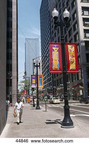 Street scene in city, Dearborn Street, Chicago, Illinois, USA View Large Photo Image Stock Photograph - Street scene in city, Dearborn Street, Chicago, Illinois, USA . Fotosearch